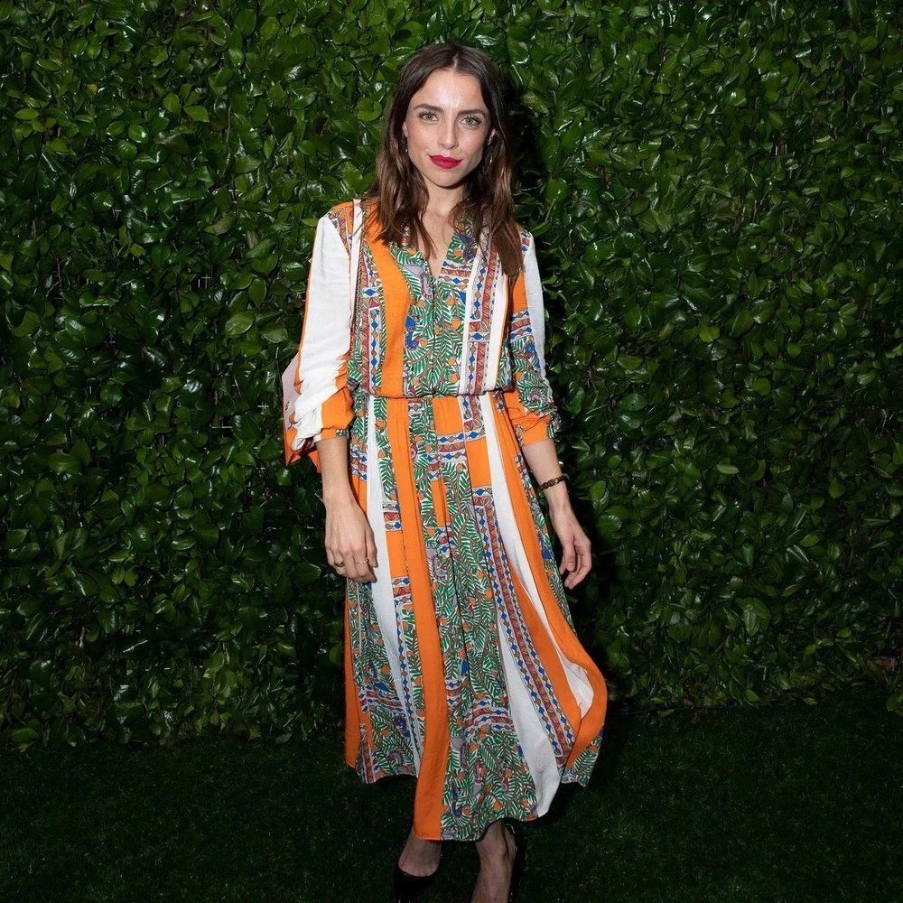 Tory Burch Orange Cream Silk Geometric Botanical Print Midi Dress Size‎ 2